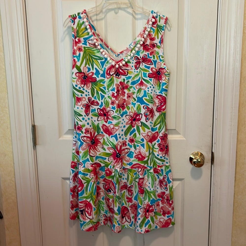 Areya multi-colored pink, turquoise and green floral sleeveless dress